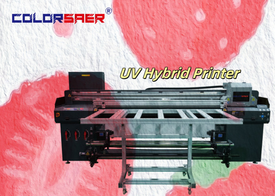 ขายร้อน เครื่องพิมพ์ยูวีไฮบริด 1.8m CMYKW ลายสี การพิมพ์ศิลปะ UV Flatbed และ Roll to Roll Printer