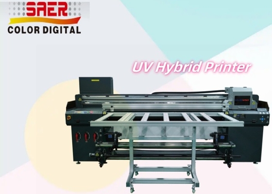 เครื่องพิมพ์ยูวีไฮบริด สําหรับวัสดุที่แตกต่างกัน PVC / ผนังอ่อน / พิมพ์หนัง กันน้ํา ทนต่อรอยขีดข่วน 1.8m เครื่องพิมพ์ยูวี