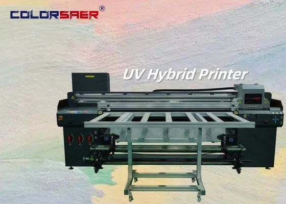 ความกว้างการพิมพ์ 180cm UV Roll to Roll & Flatbed Hybrid Printer พร้อมหัวพิมพ์ 3 ชิ้นหรือ 4 ชิ้น optinal CMYK Varnish