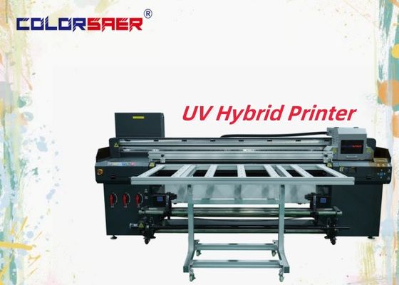 1.8m Wide 3/4 Printheads Digital UV Inkjet Hybrid Printer สําหรับการพิมพ์แบบไม่เรียบร้อย